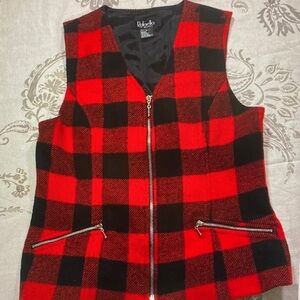 Rafaella Red and Black Buffalo Plaid Zip Vest